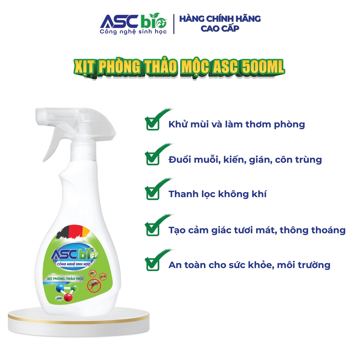 Nước Xịt Phòng Thảo Mộc ASC Bio 500ml – Khử Mùi, Thanh Lọc Không Khí & Đuổi Côn Trùng