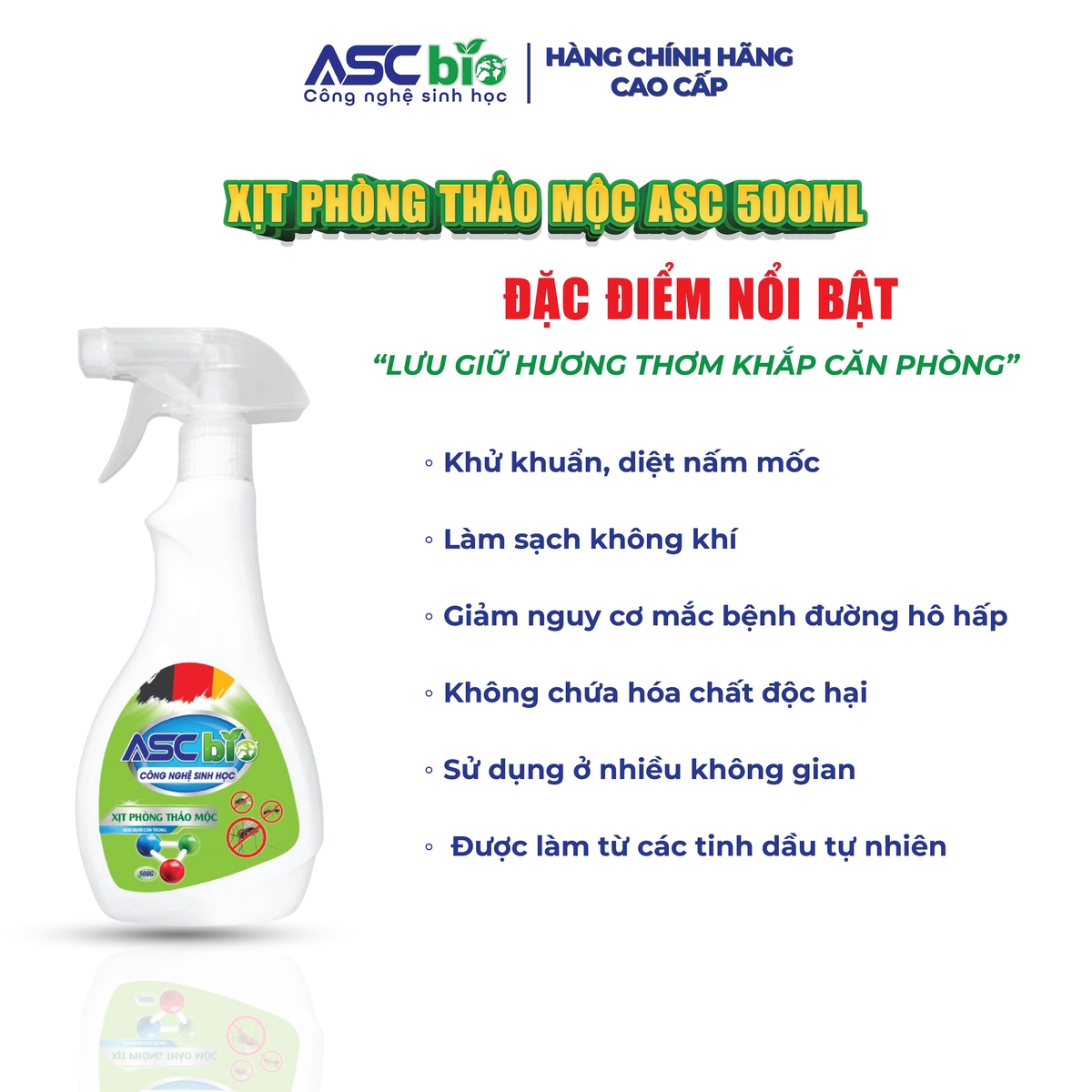 Nước Xịt Phòng Thảo Mộc ASC Bio 500ml – Khử Mùi, Thanh Lọc Không Khí & Đuổi Côn Trùng