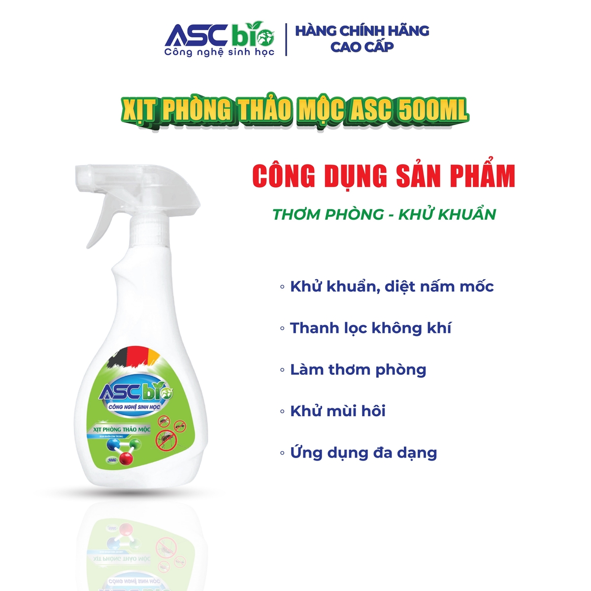 Nước Xịt Phòng Thảo Mộc ASC Bio 500ml – Khử Mùi, Thanh Lọc Không Khí & Đuổi Côn Trùng