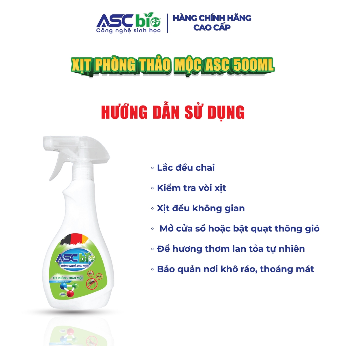 Nước Xịt Phòng Thảo Mộc ASC Bio 500ml – Khử Mùi, Thanh Lọc Không Khí & Đuổi Côn Trùng