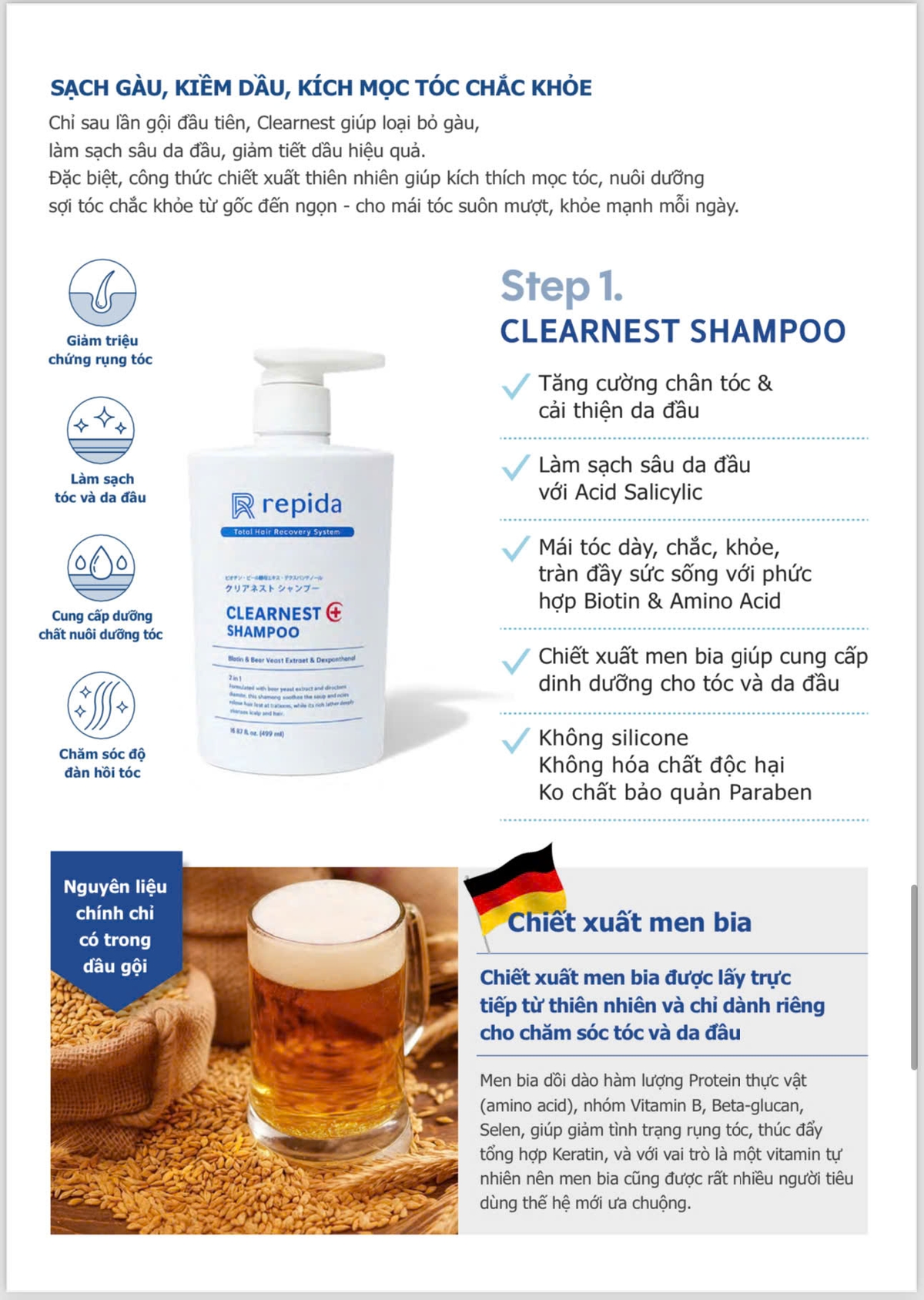 Dầu gội đầu repida CLEARNEST SHAMPOO 499ml/chai